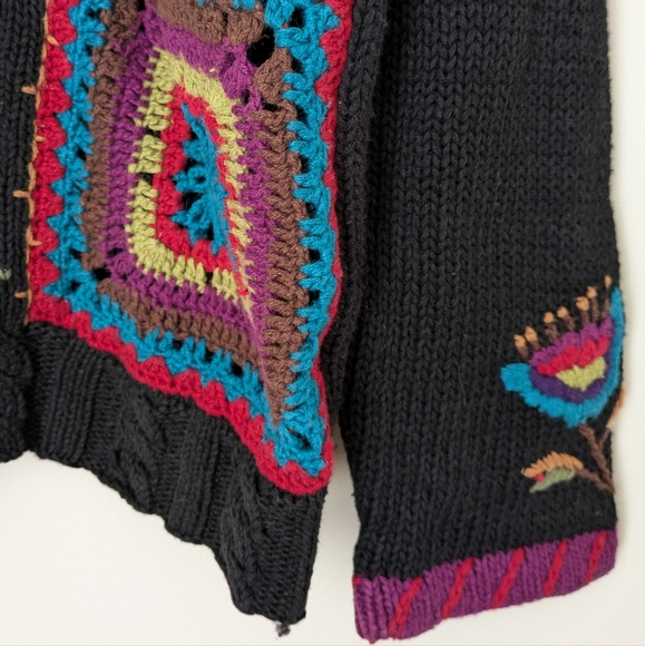 Vintage Coldwater Creek Patchwork Crochet Granny Square Knit Sweater - Picture 5 of 9